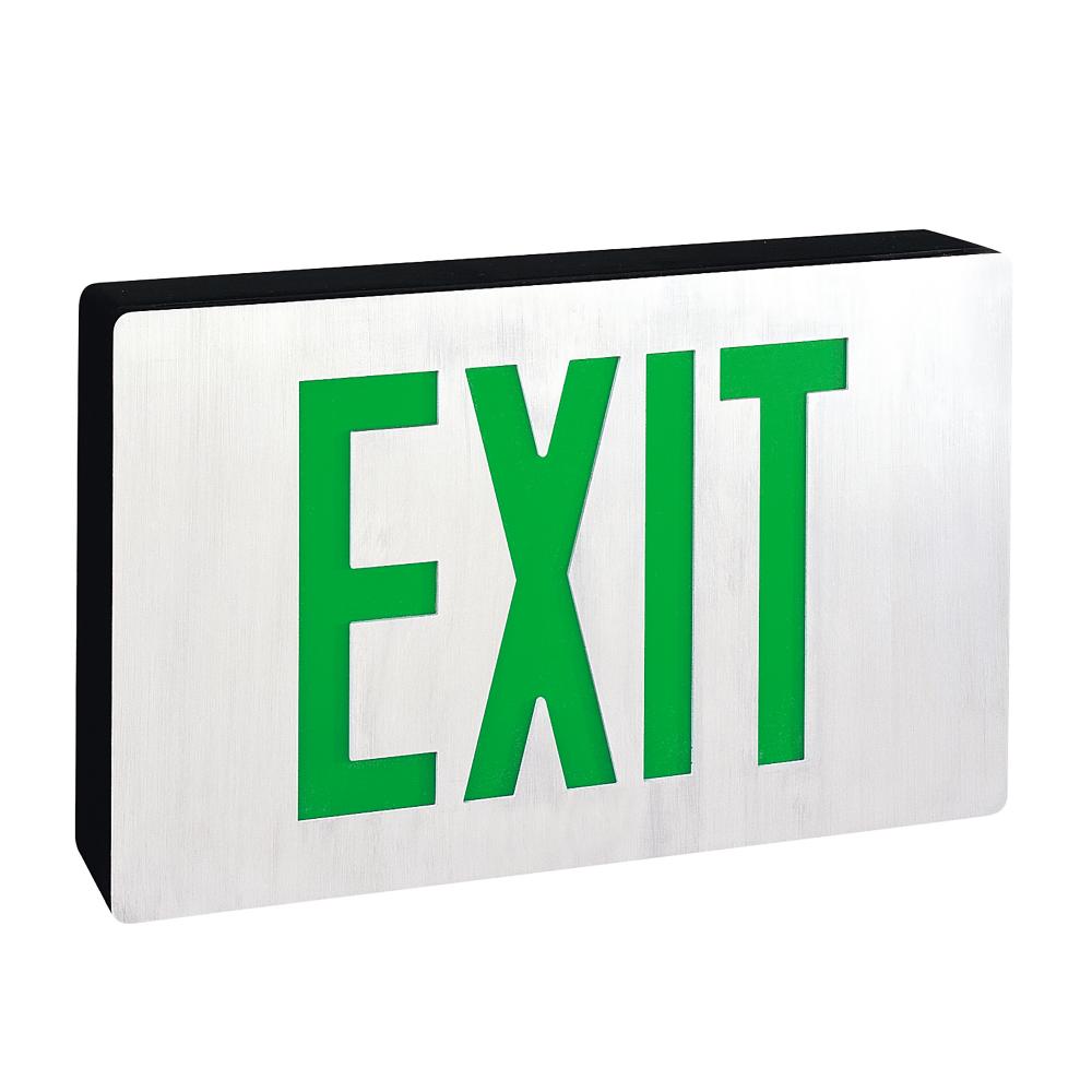 Die-Cast LED Exit Signs with AC only, Green Letters, Black Housing, 2 Faces