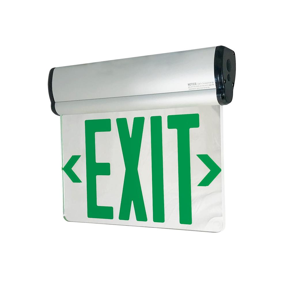 Surface Adjustable LED Edge-Lit Exit Sign, Battery Backup, 6&#34; Green Letters, Double Face /