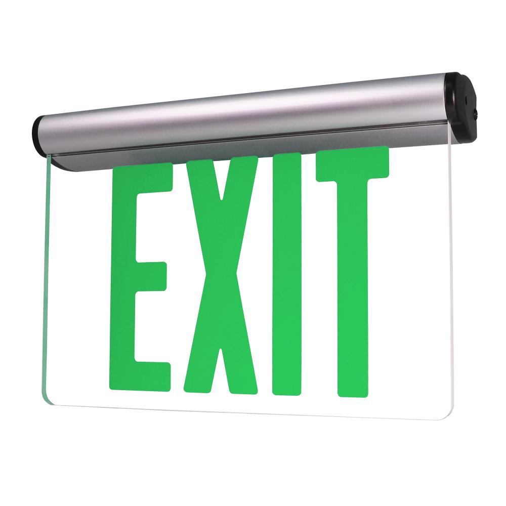 Surface Adjustable LED Edge-Lit Exit Sign, AC only, 6&#34; Green Letters, Single Face / Clear