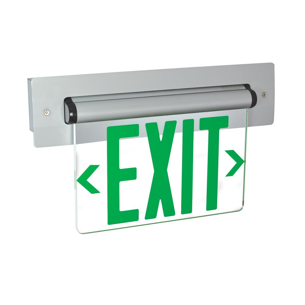 Recessed Adjustable LED Edge-Lit Exit Sign, Battery Backup, 6&#34; Green Letters, Single Face /