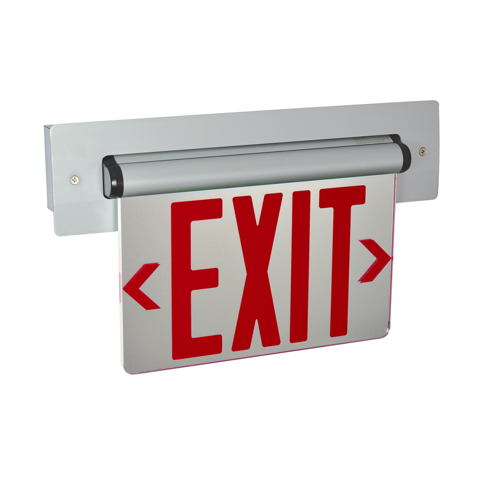 Recessed Adjustable LED Edge-Lit Exit Sign, AC Only, 6&#34; Red Letters, Double Face / Mirrored