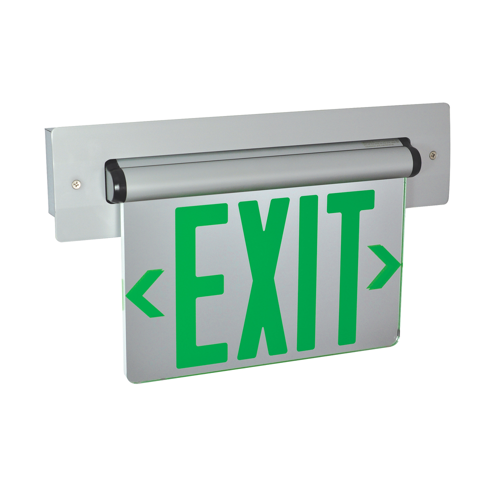 Recessed Adjustable LED Edge-Lit Exit Sign, 2 Circuit, 6&#34; Green Letters, Double Face / Mirrored