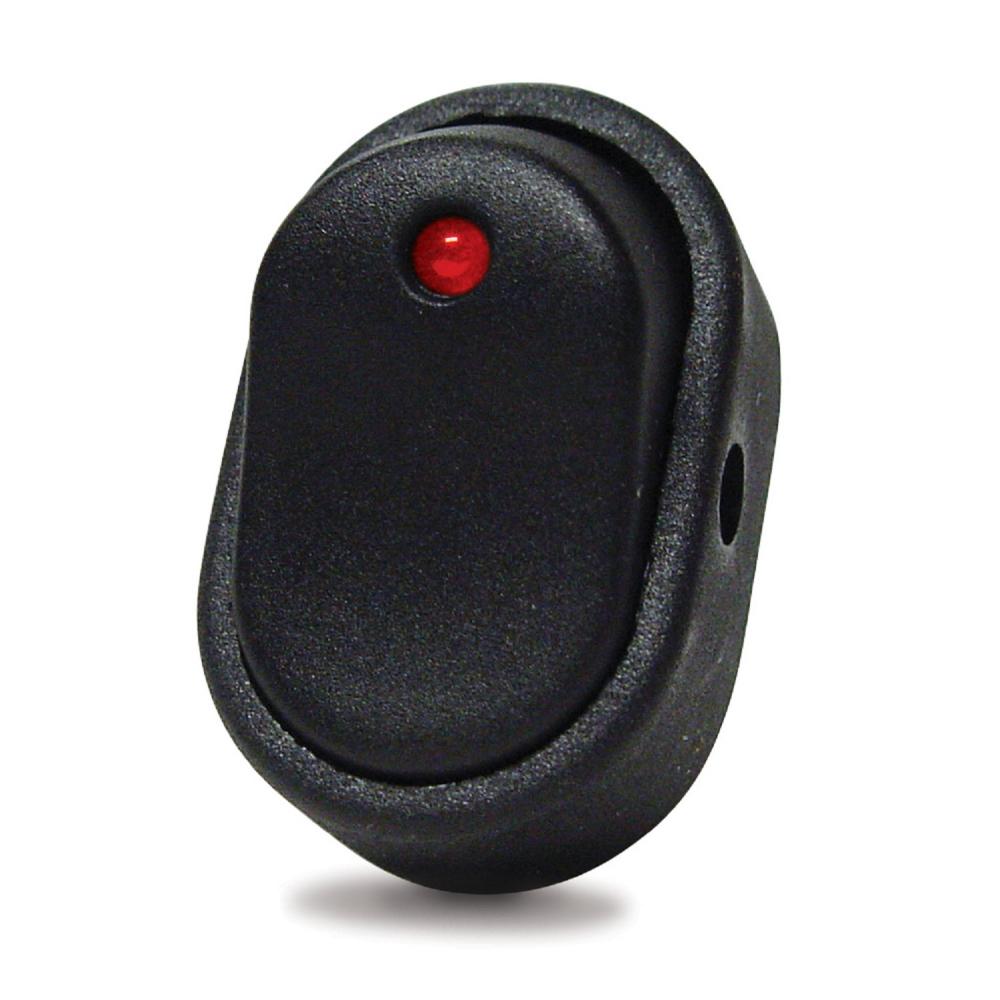 BLACK OVAL ROCKER-RED LED DOT-30A