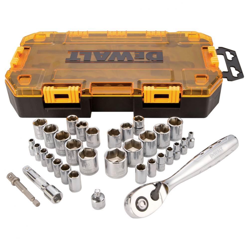 DEWALT Tough Box Tool Kit, 1/4&apos;&apos; &amp; 3/8&apos;&apos; Drive Socket Set