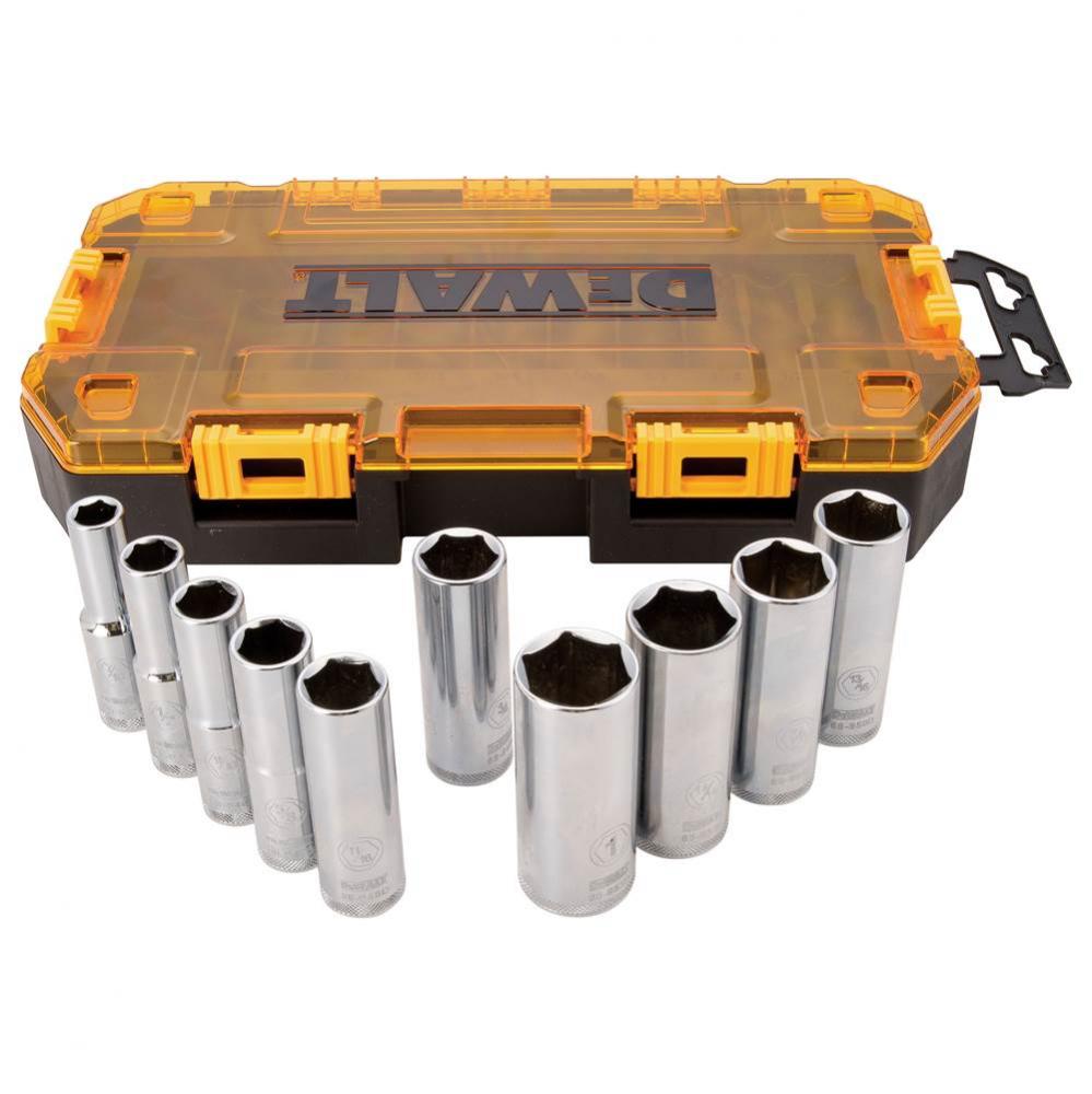 DEWALT Tough Box Tool Kit, SAE 1/2&apos;&apos; Drive Deep Socket Set