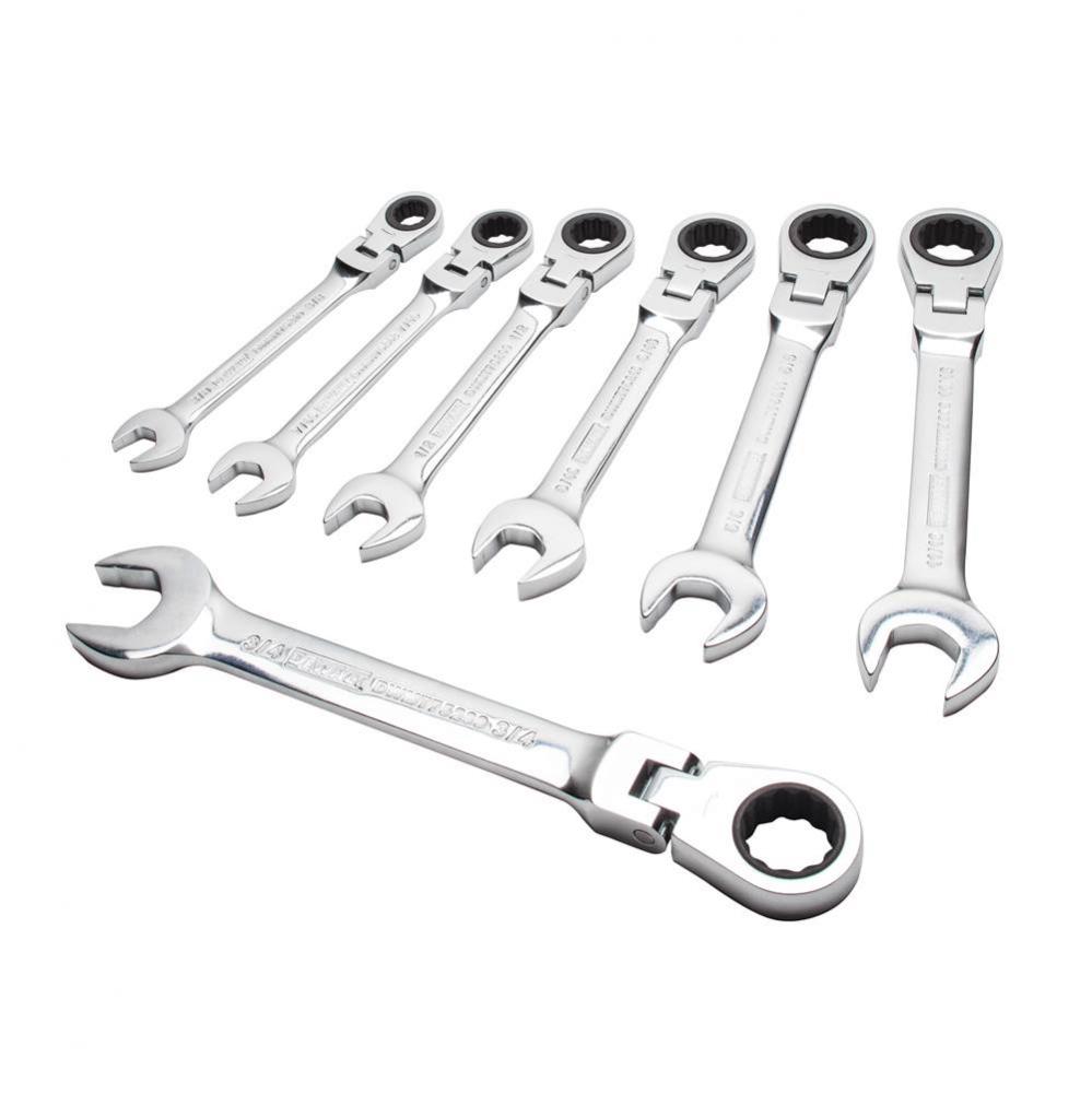 7pc Ratcheting Flex Head Combo Wrench-SAE