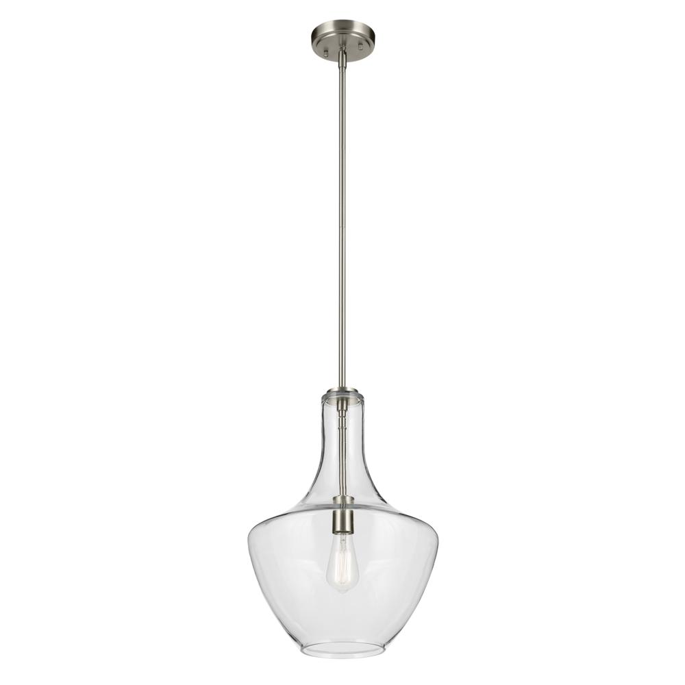 Everly 19.75&#34; 1-Light Bell Pendant with Clear Glass in Brushed Nickel