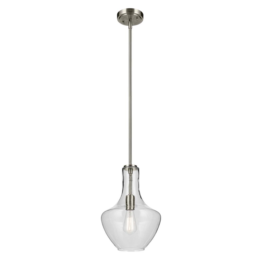 Everly 15.25&#34; 1-Light Bell Pendant with Clear Glass in Brushed Nickel