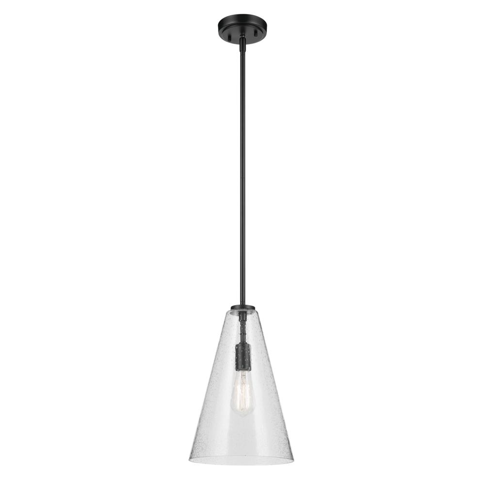 Everly 15.25&#34; 1-Light Cone Pendant with Clear Seeded Glass in Black