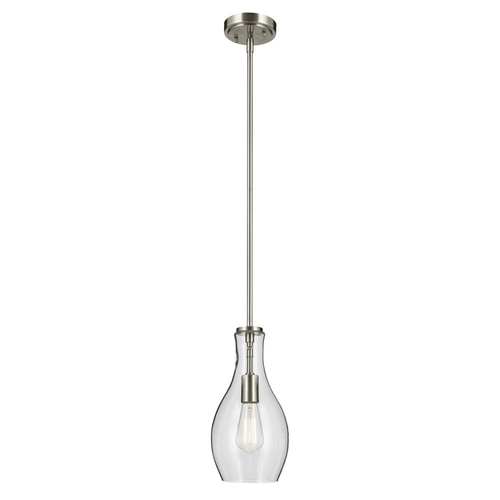 Everly 13.75&#34; 1-Light Bell Pendant with Clear Glass in Brushed Nickel