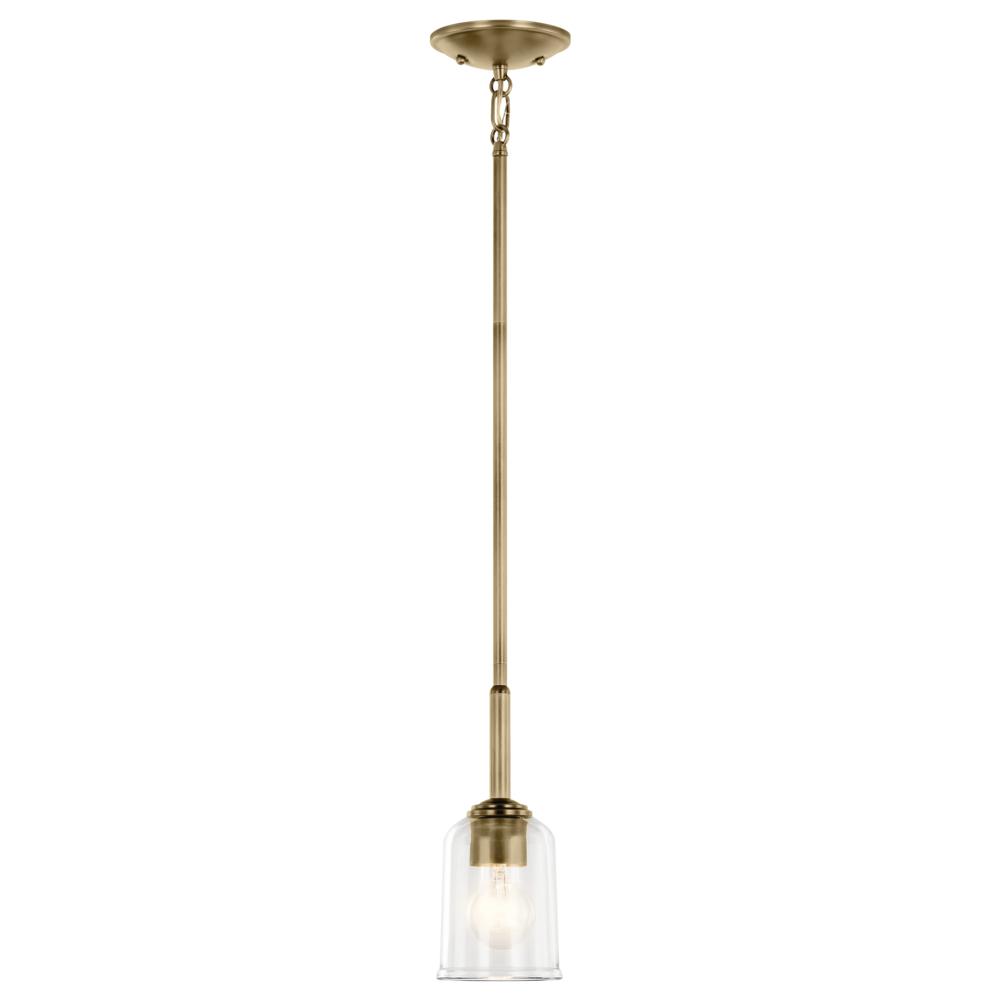 Shailene 11.25&#34; 1-Light Mini Bell Pendant with Clear Glass in Natural Brass