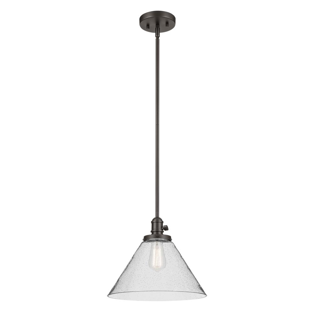 Avery 11.75&#34; 1-Light Cone Pendant with Clear Seeded Glass in Olde Bronze