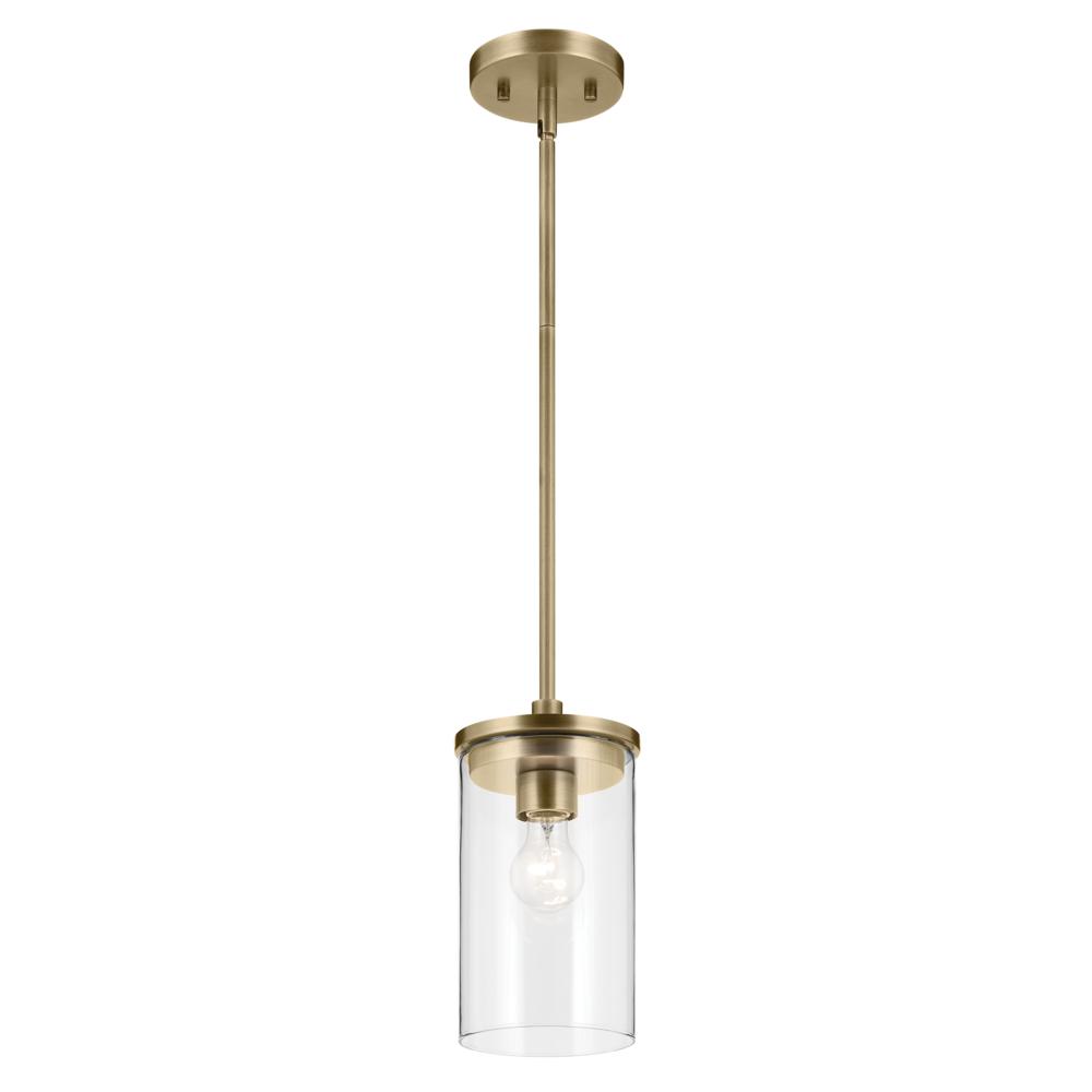 Crosby 10.75&#34; 1-Light Mini Pendant with Clear Glass in Natural Brass