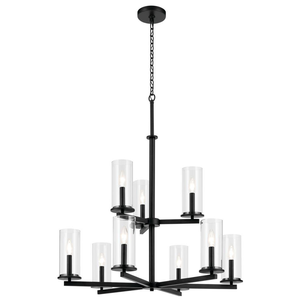 Crosby 32.5&#34; 9-Light 2-Tier Chandelier with Clear Glass in Black
