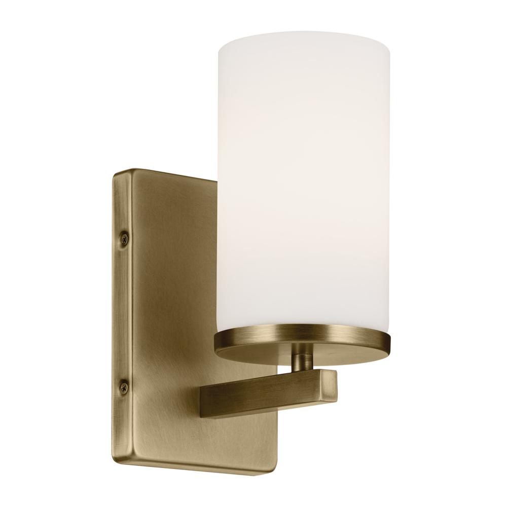 Crosby 4.5&#34; 1-Light Wall Sconce with Satin Etched Cased Opal Glass in Natural Brass