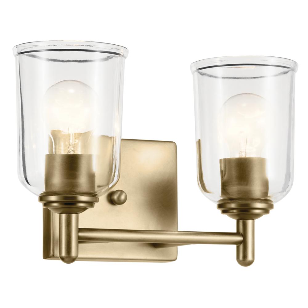 Shailene 12.5&#34; 2-Light Vanity Light with Clear Glass in Natural Brass