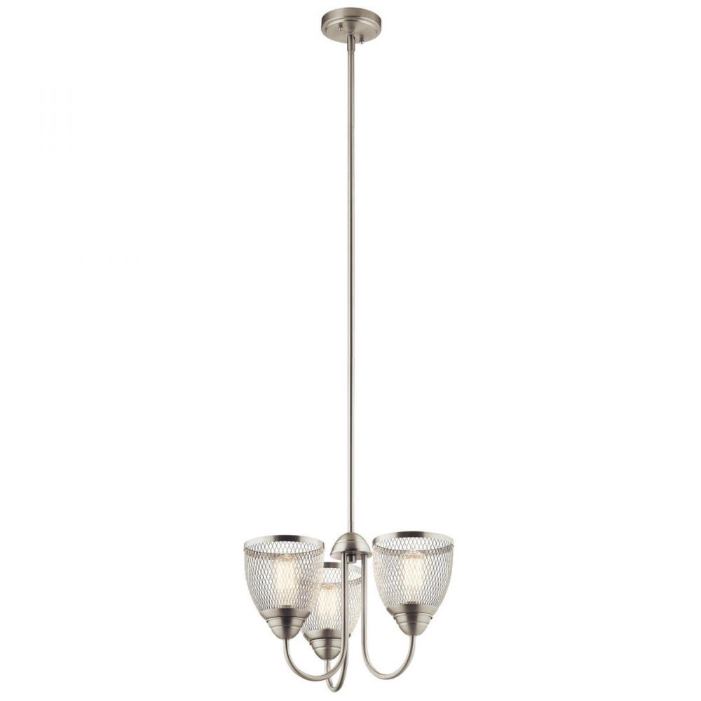 Voclain 12.5&#34; 3 Light Convertible Chandelier/Semi Flush with Mesh Shade in Brushed Nickel