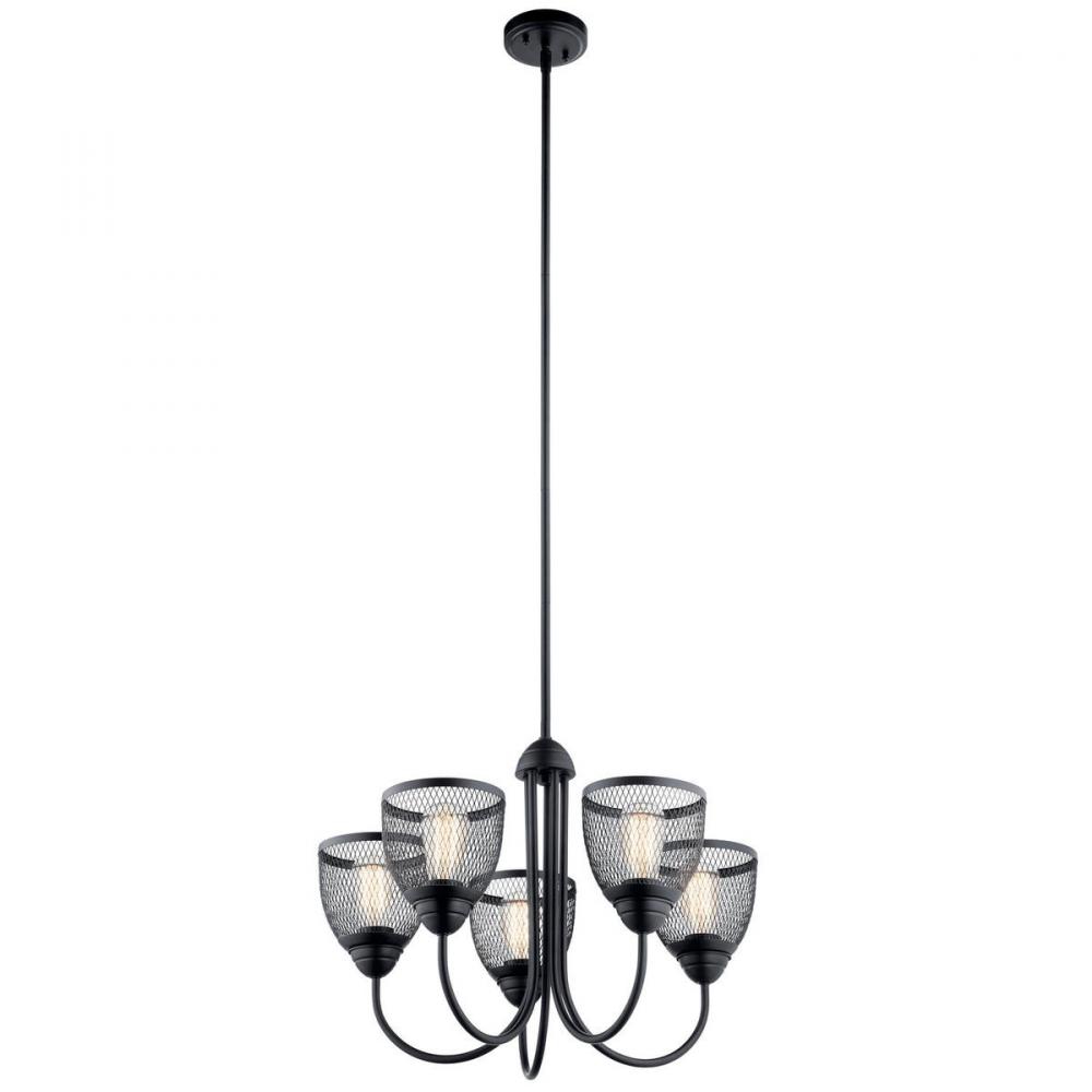 Voclain 17.5&#34; 5 Light Chandelier with Mesh Shade in Black