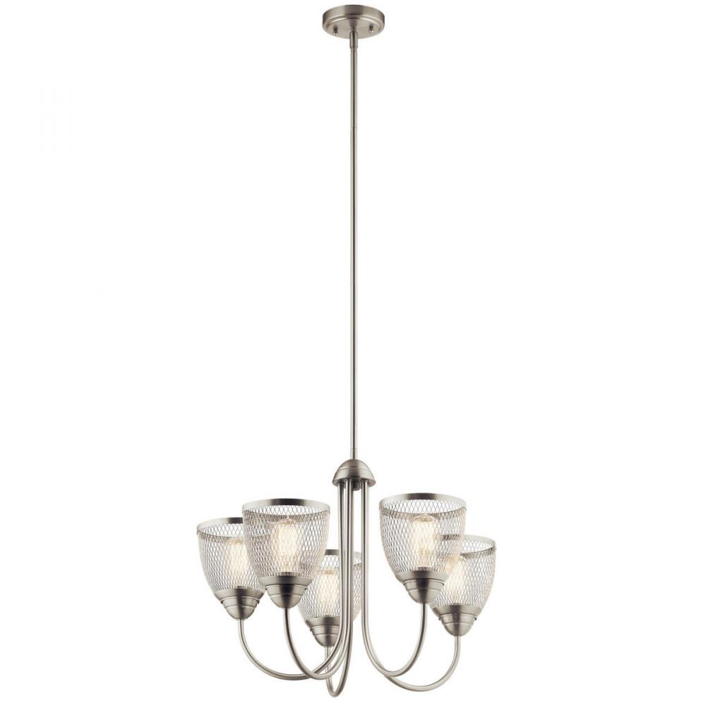 Voclain 17.5&#34; 5 Light Chandelier with Mesh Shade in Brushed Nickel