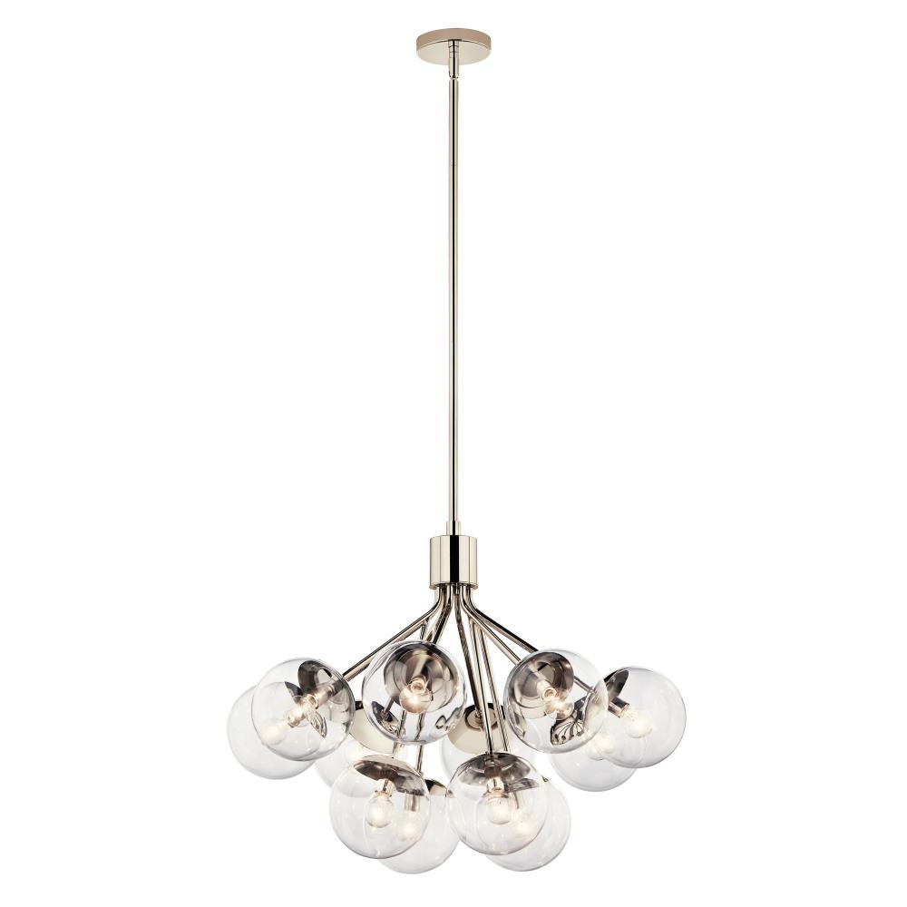 Silvarious 30 Inch 12 Light Convertible Chandelier with Clear Glass in Polished Nickel