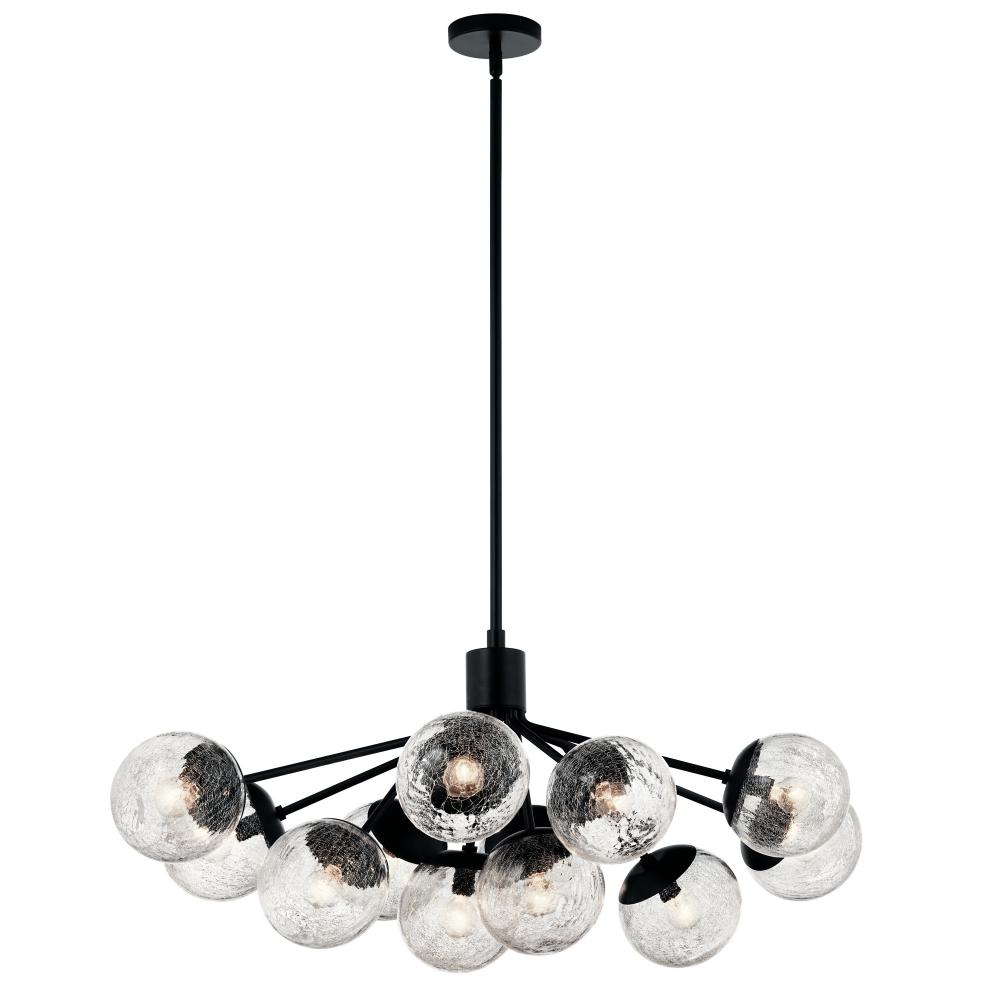 Silvarious 48 Inch 12 Light Linear Convertible Chandelier with Clear Crackled Glass in Black