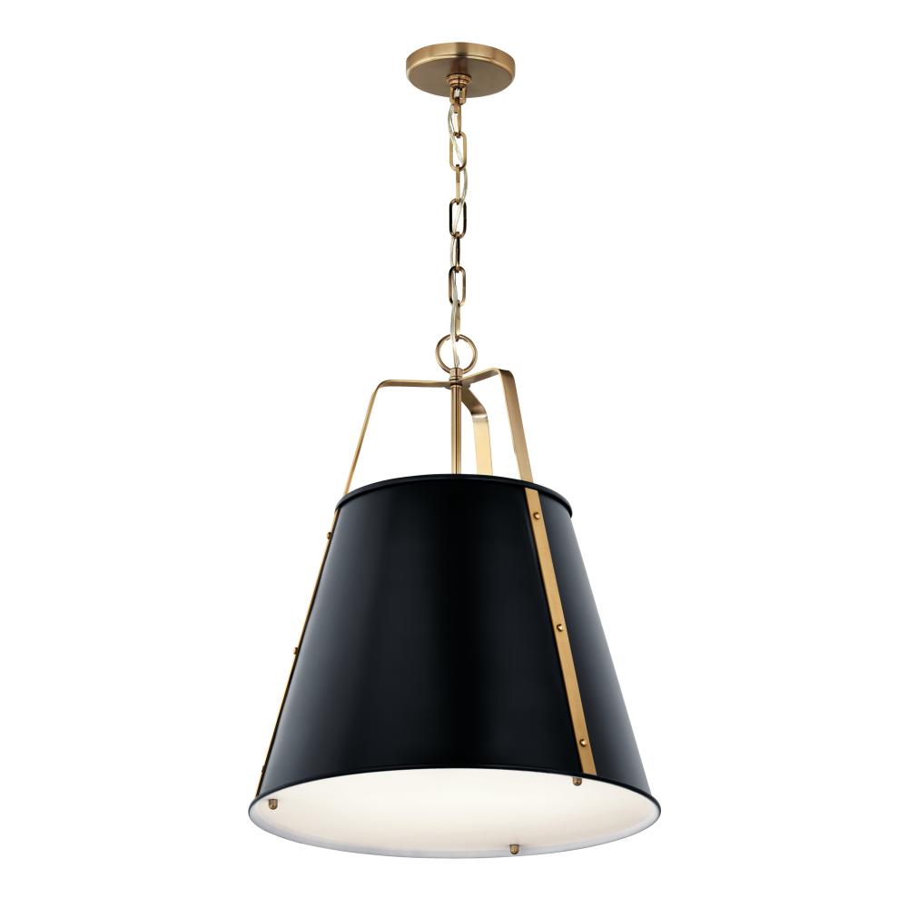 Etcher 18 Inch 2 LT Pendant with Etched Painted White Glass Diffuser in Black and Champagne Bronze
