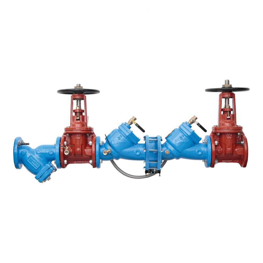 4 IN Cast Iron Reduced Pressure Zone Backflow Preventer Assembly, OSY Shutoff, Cast Iron Strainer,