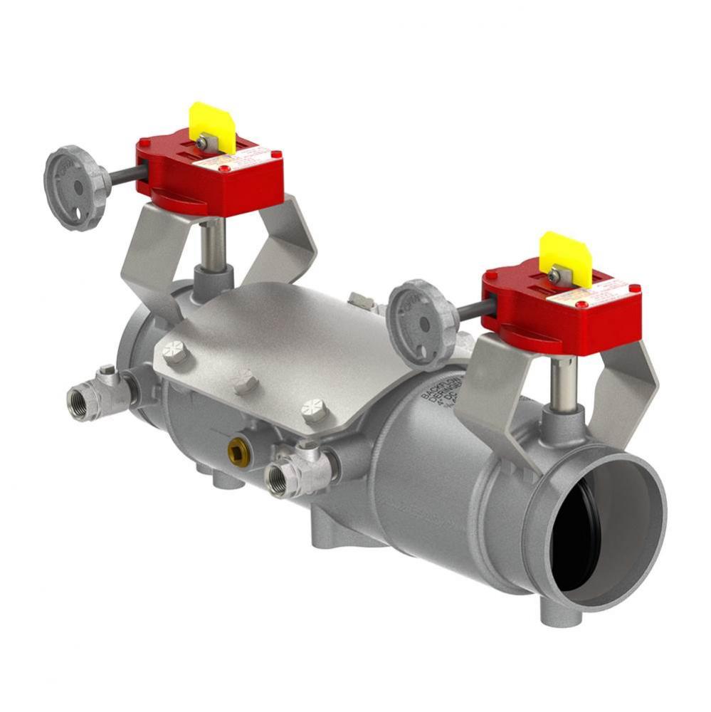 4 IN SS Double Check Valve Backflow Preventer Assembly, Magnum, Integral Butterfly Shutoff Valves,