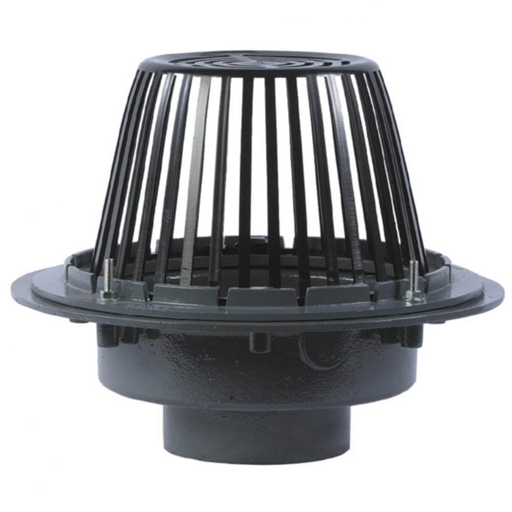 High Volume Roof Drain, Cast Iron, Integral Gravel Stop, Self-Locking PE Dome, Sump Receiver, Unde