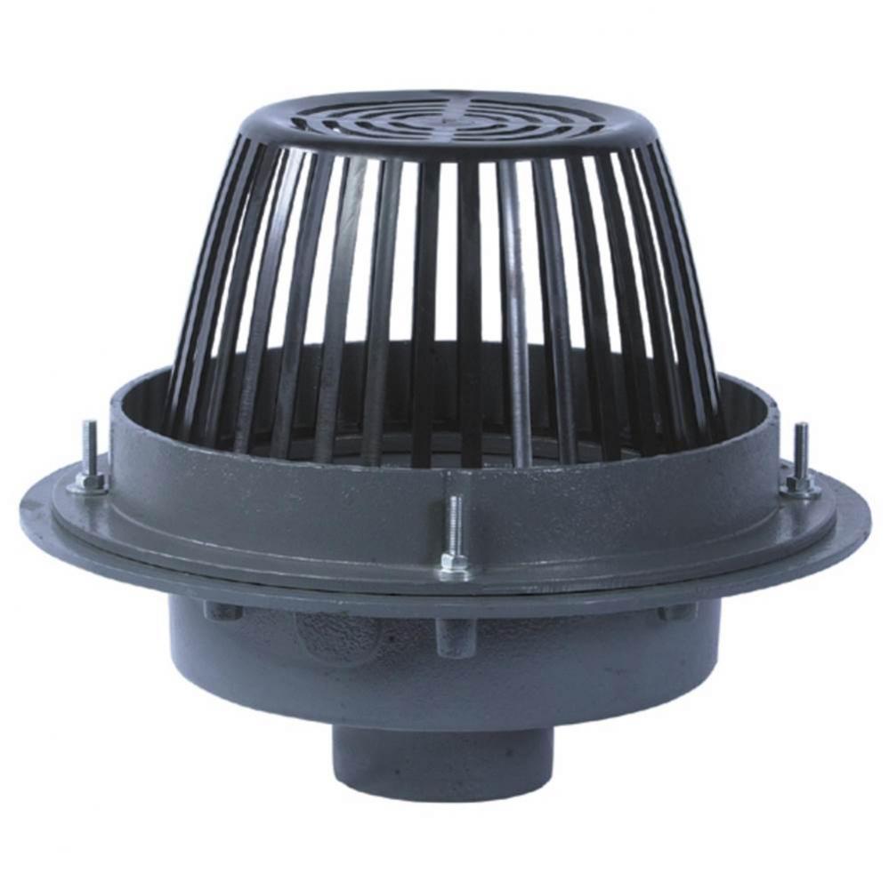 Overflow Roof Drain, 2 IN External Water Dam, CI, Flashing Clamp, Self-Lock Ductile Iron Dome, Und