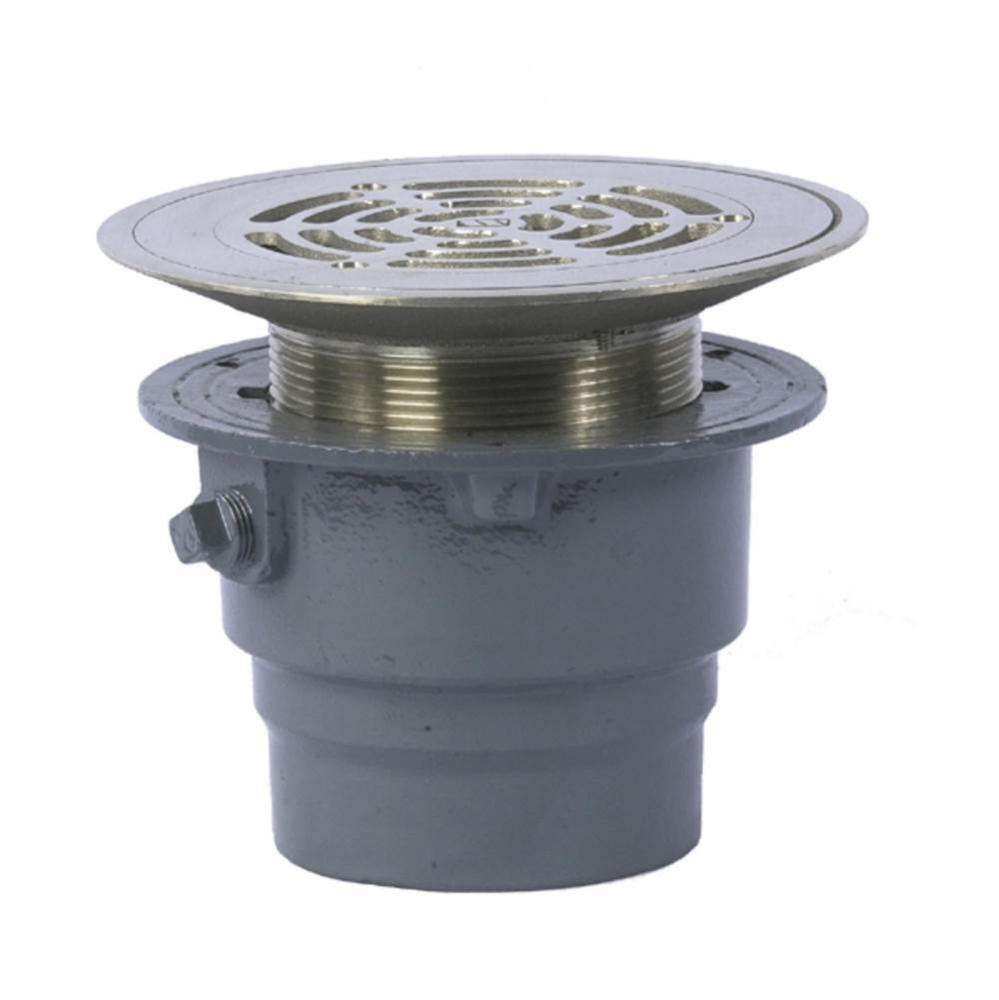 Floor Drain, On-Grade, CI, Epoxy Coated, Anchor Flange, 2 IN NH Connection, 7 IN Round Adj NB Stra