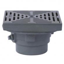Watts FD-332-Y - Floor Drain, 2 IN Pipe, No Hub, Anchor Flange, Weepholes, Square Ductile Iron Grate, Epoxy Coated