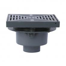 Watts FD-466-F - Floor Drain, 6 IN Pipe, No Hub, Anchor Flange, Weepholes, 12 IN Square Ductile Iron Grate, Epoxy C
