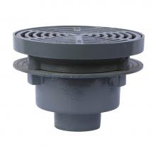 Watts FD-346-Y - Floor Drain, 6 IN Pipe, No Hub, Anchor Flange, Weepholes, 12 IN Round Ductile Iron Grate, Epoxy Co