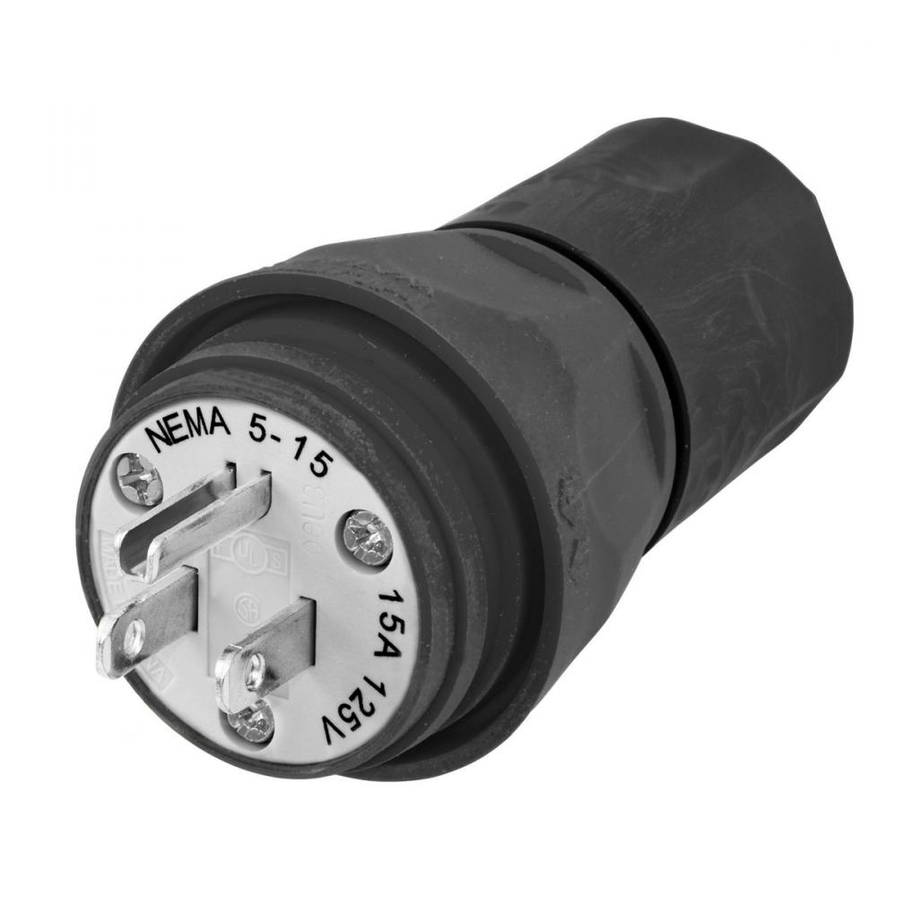 PLUG, W/TIGHT, 5-15P, 15A 125V, BK