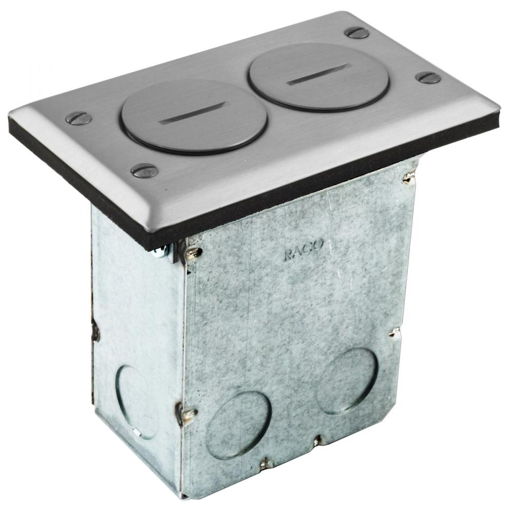 FLOOR BOX KIT, 15A DUPLEX, NICKEL PLATE