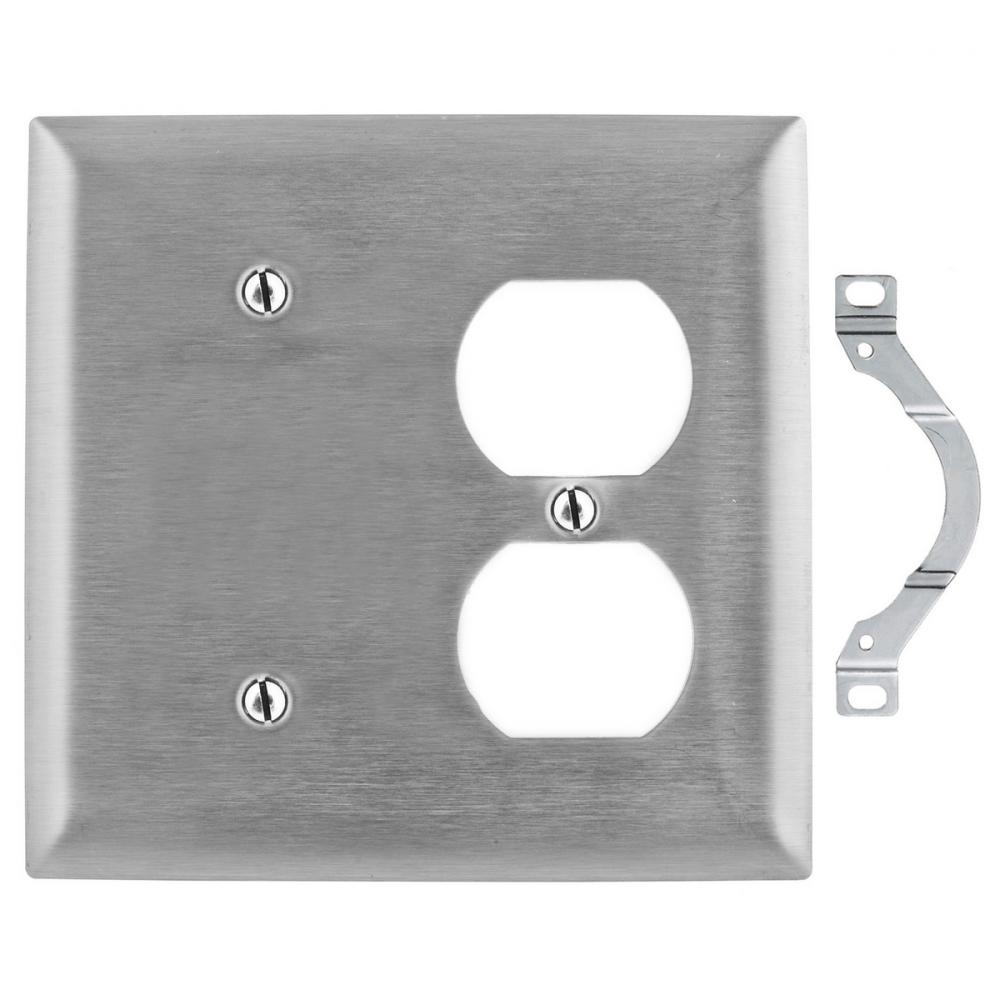 WALLPLATE, 2-G, BLANK/DUP, SS