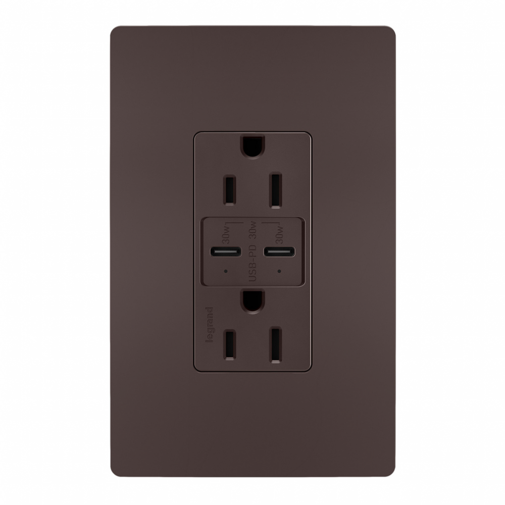 radiant? 15A Tamper Resistant Ultra Fast PLUS Power Delivery USB Type C/C Outlet, Dark Bronze