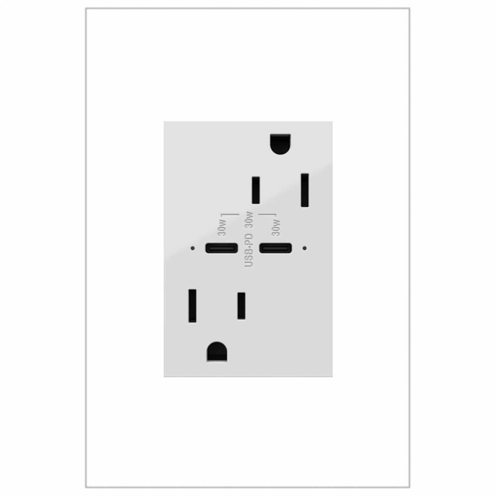 adorne? 15A Tamper-Resistant Ultra-Fast Plus Power Delivery USB Type-C/C Outlet, Plus-Size, White