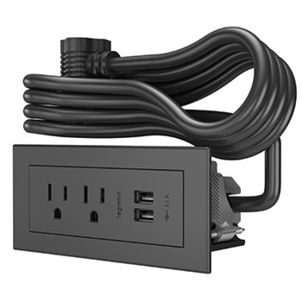 Furniture Power Basic Power Unit with 10&#39; Cord- Black