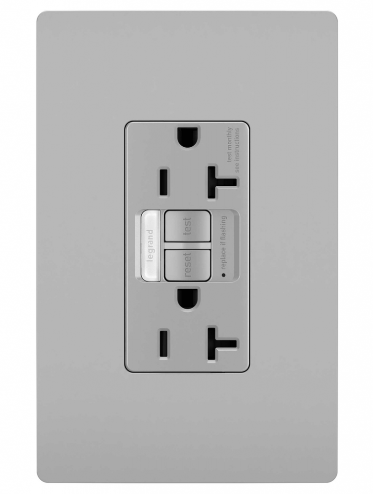 radiant? 20A Tamper Resistant Self Test GFCI Outlet with Night Light, Gray