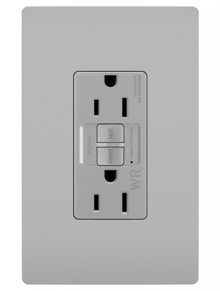 radiant? Spec Grade 15A Weather Resistant Self Test GFCI Receptacle, Gray