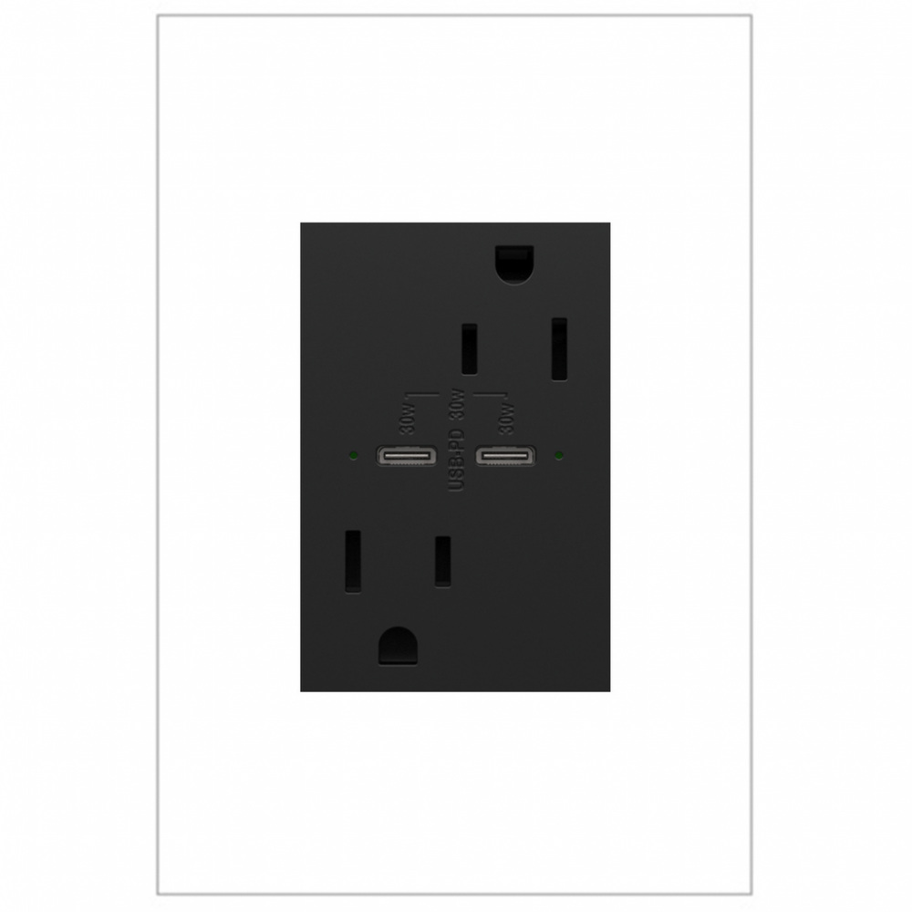 adorne? 15A Tamper-Resistant Ultra-Fast Plus Power Delivery USB Type-C/C Outlet, Plus-Size, Graphite