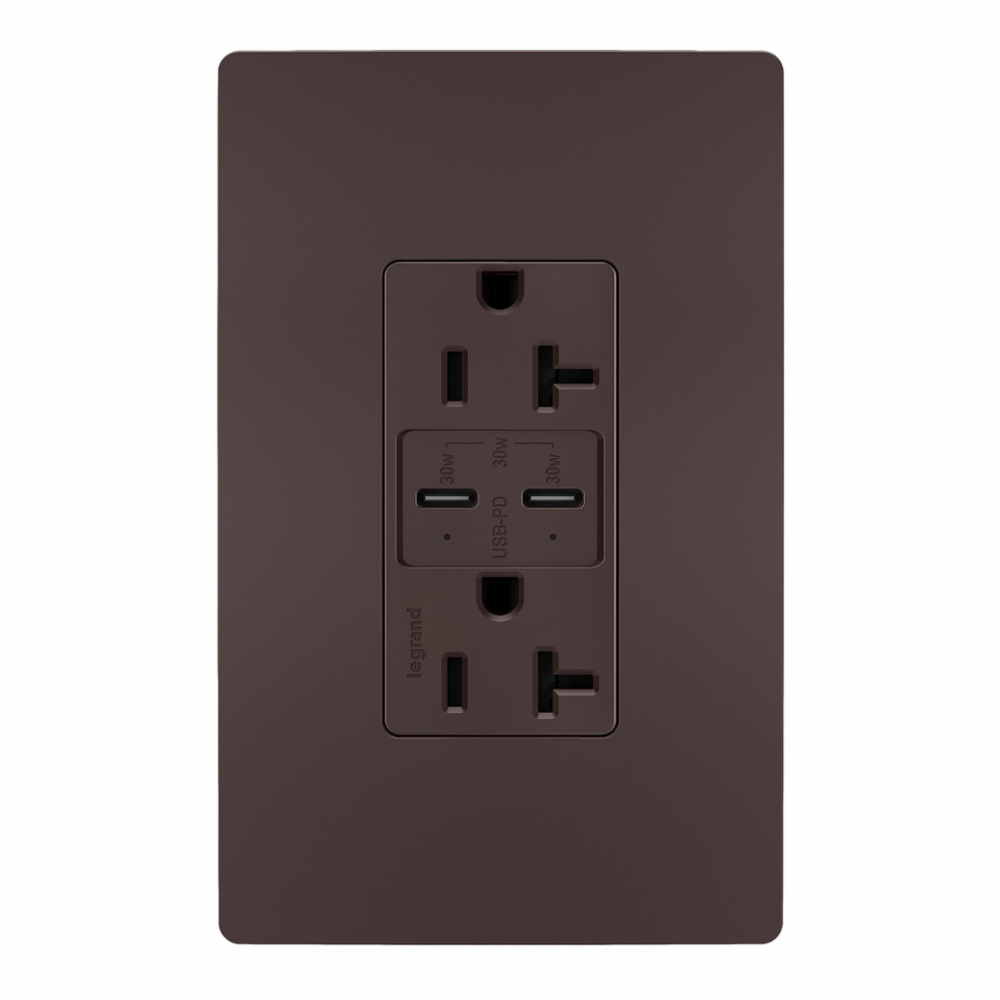 radiant? 20A Tamper Resistant Ultra Fast PLUS Power Delivery USB Type C/C Outlet, Dark Bronze