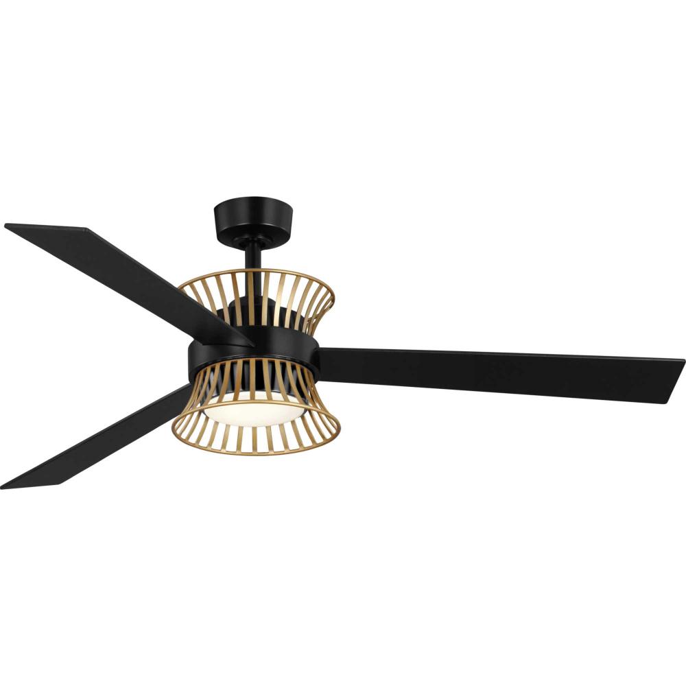Bisbee Collection 55-in Three-Blade Matte Black Global Ceiling Fan with Rattan colored accent
