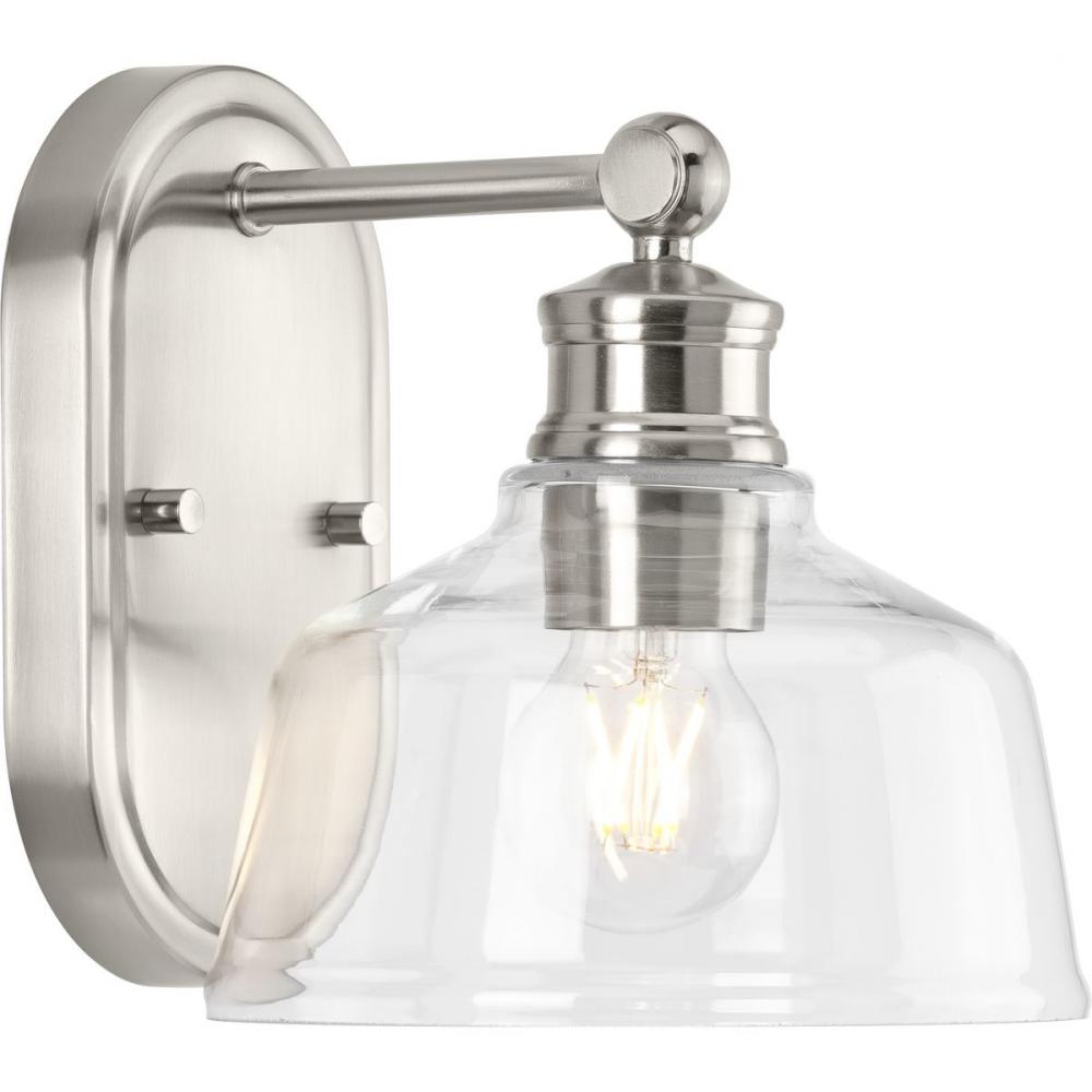 Singleton Collection One-Light 7.62&#34; Brushed Nickel Farmhouse Vanity Light with Clear Glass Shad