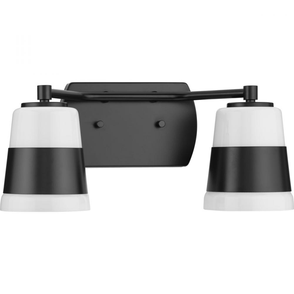 Haven Collection Two-Light Matte Black Opal Glass Luxe Industrial Bath Light