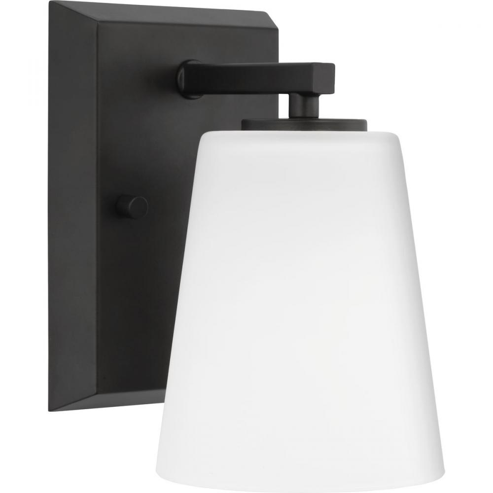 Vertex Collection One-Light Matte Black Etched White Glass Contemporary Bath Light