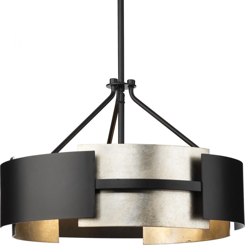 Lowery Collection 19 in. Three-Light Matte Black/Aged Silver Leaf Industrial Luxe Semi-Flush Mount