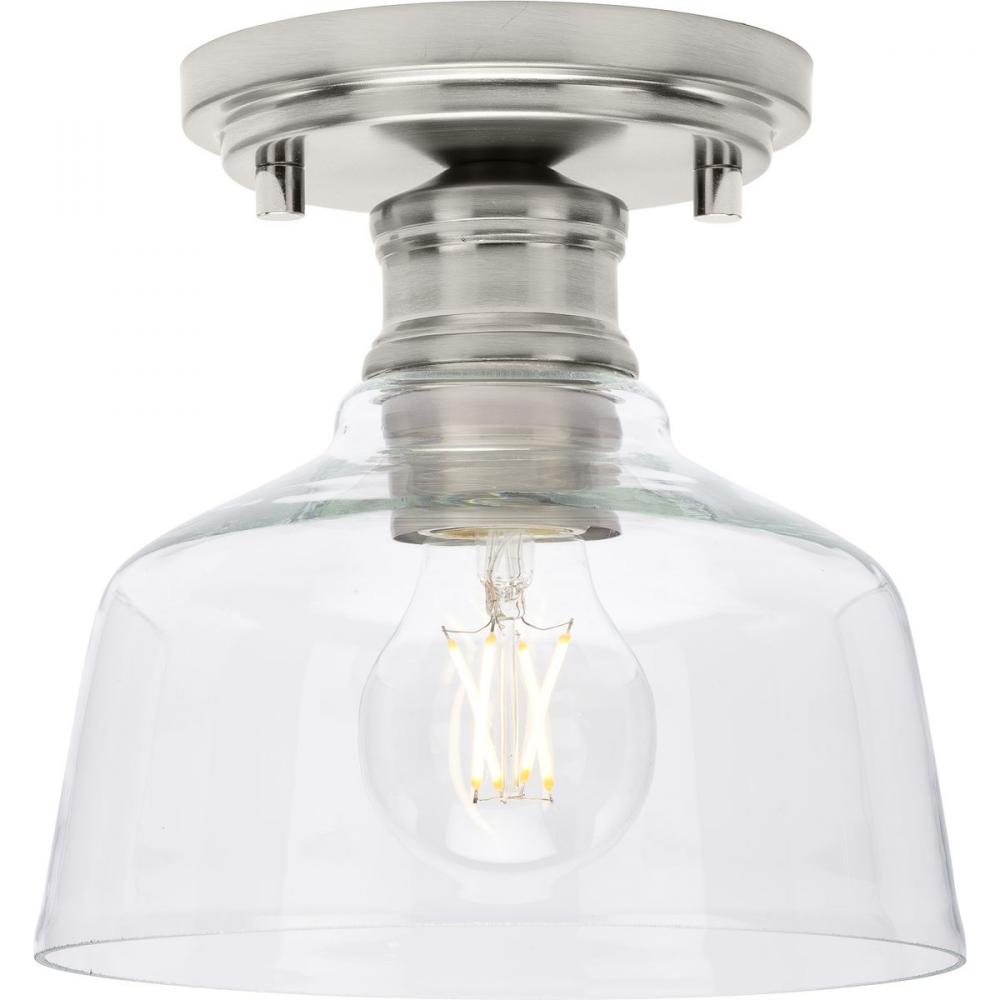 Singleton Collection One-Light 7.62&#34; Brushed Nickel Farmhouse Small Semi-Flush Mount Light with